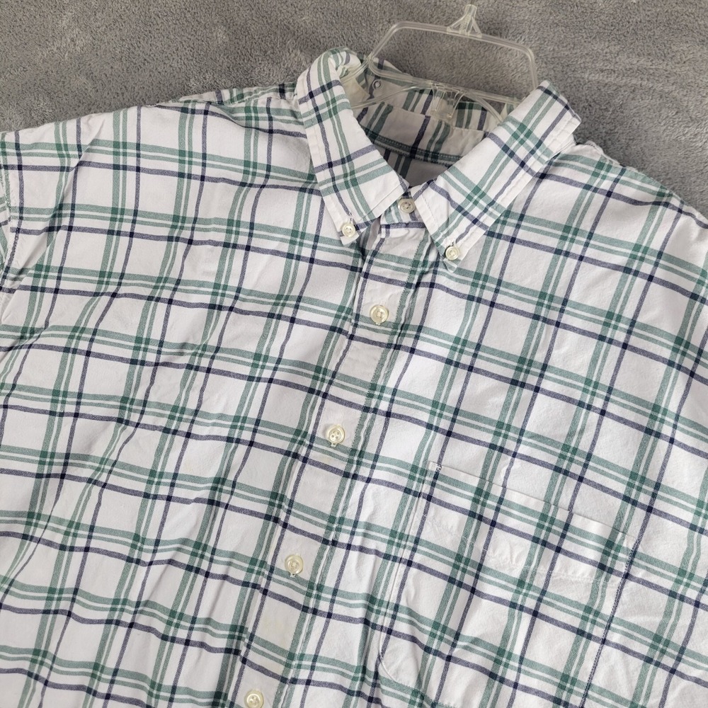 Eddie Bauer Shirt Mens XXL White Green Plaid Short Sleeve Casual Workwear
